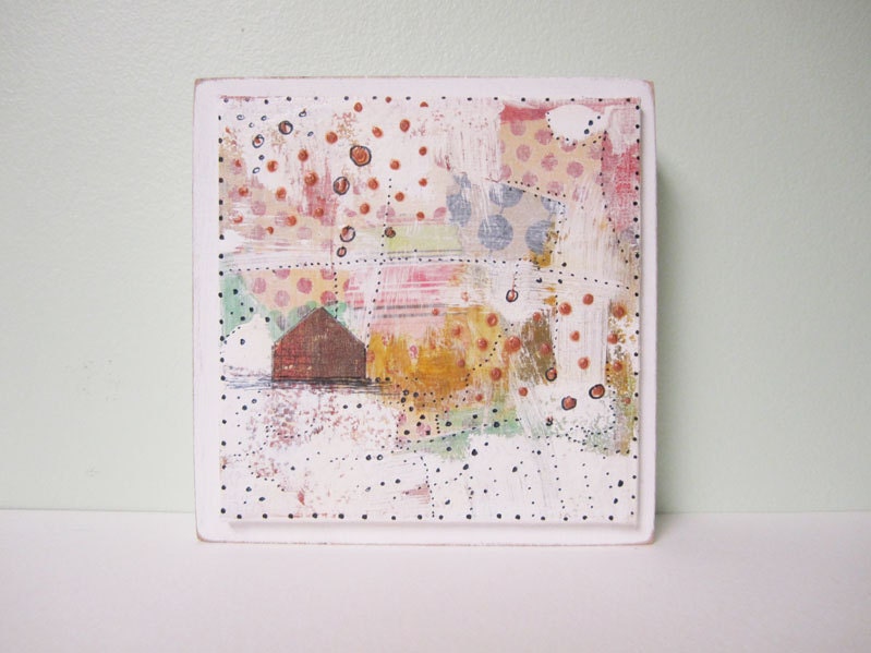 Small Painting ,  Abstract Painting , Acrylic Painting , Mixed Media Collage Folk Art  , Whimsical Painting Original