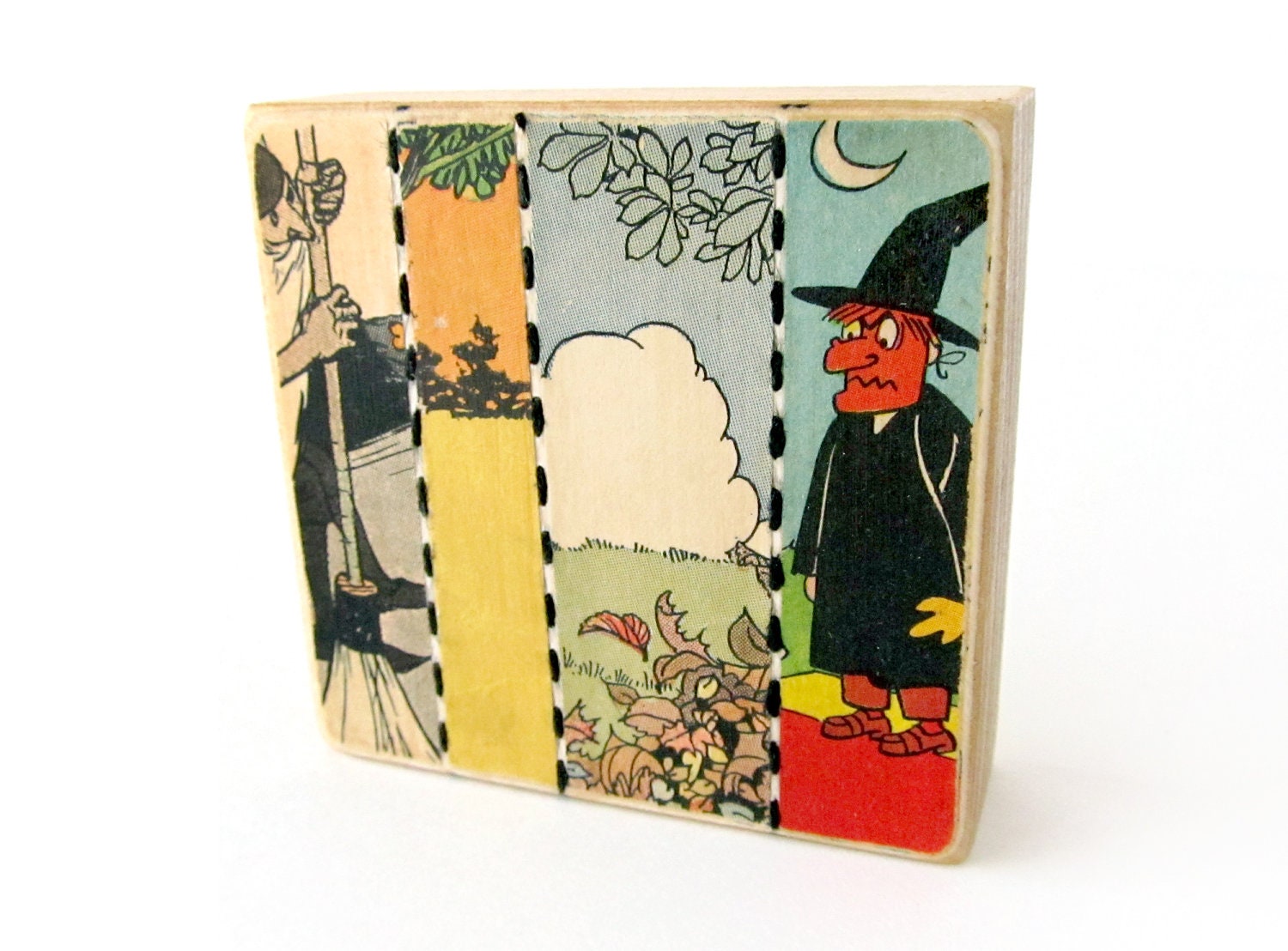 RESERVED for Gail - Witch - Halloween ART BLOCK - Original Mixed Media Collage