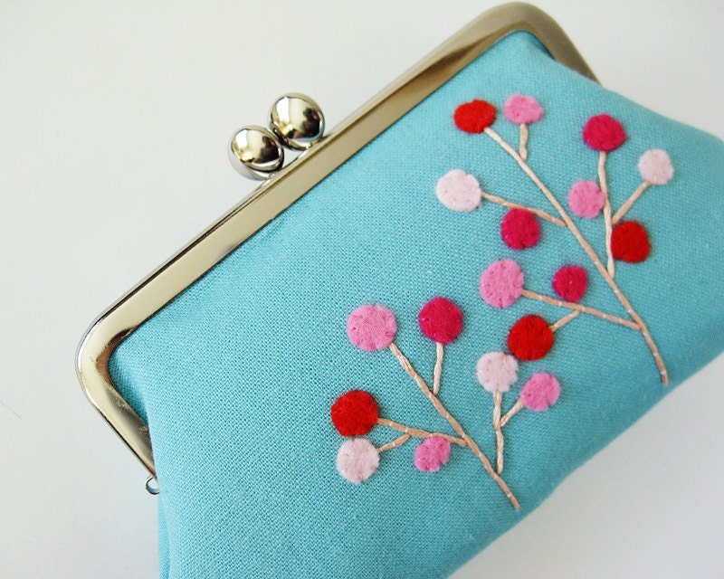 Pink trees on aqua frame purse