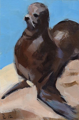 Original Painting Seal Aquatic Wildlife Nature Sketch Acrylic Quick Study - Seal by David Lloyd