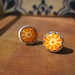 Mexican Talavera Post Earrings, Spanish ceramic decorative tile pattern, Dia de los Muertos fun, yellow orange marigold, Mexican jewelry