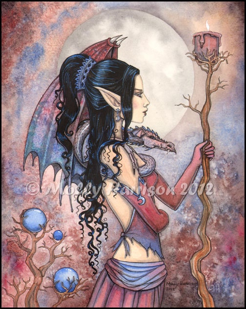 Dragon Girl - Orignial Fantasy Art Giclee Print by Molly Harrison