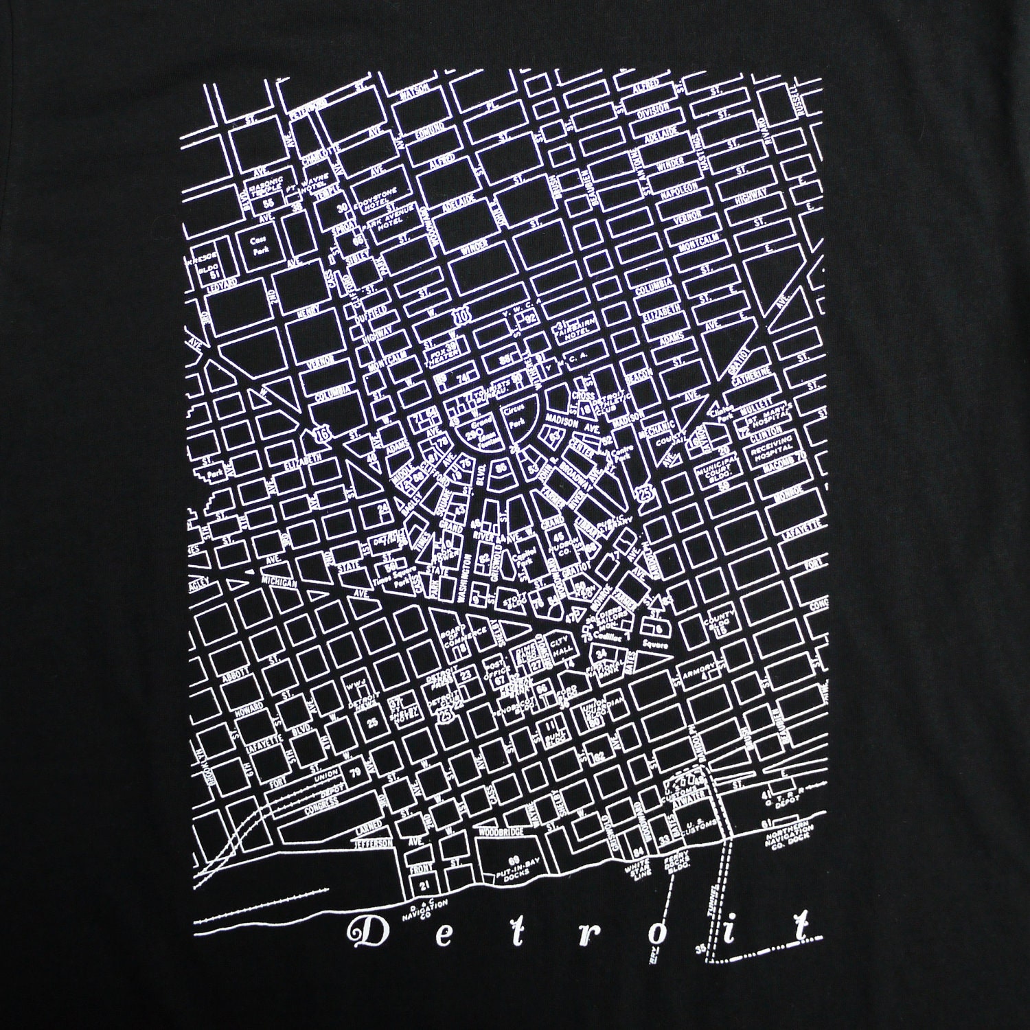 Vintage Detroit Map Screenprinted T-Shirt (Sizes: XS,S,M,L,XL, 2XL)