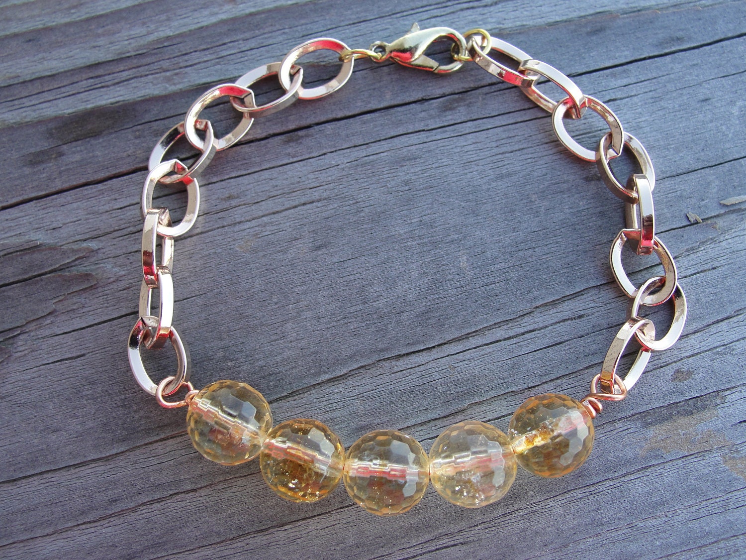 Faceted Citrine Gemstones Rose Gold Chain Bracelet