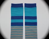 Aqua Blue and Apriot  Stripe Leg Warmers one size fits 5 months to pre teen
