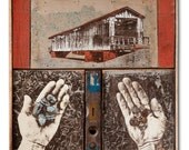 Americana Barn Wood Painting, The Traveler, Mixed Media Original, In Stock Ready to Ship