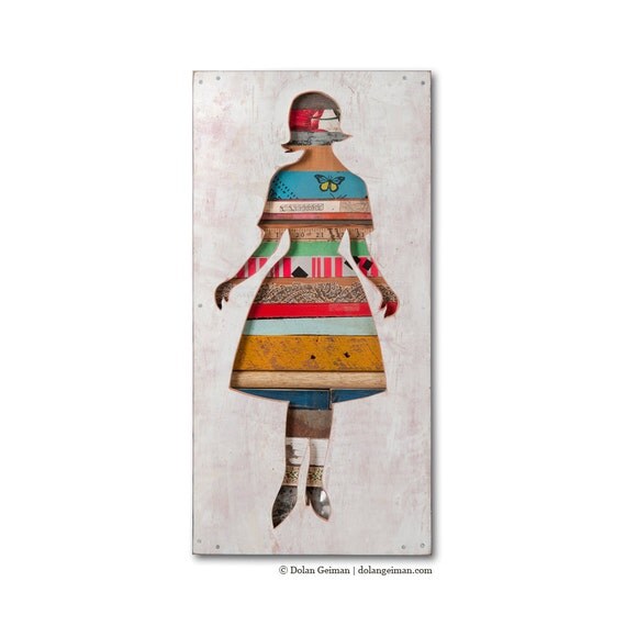 Romantic For Her Gift, 60s Mod Female Custom Silhouette, Made to Order, Wood Assemblage, Market Stroll Collection