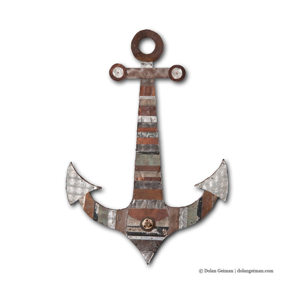 Coastal Decor, Blackbeard's Anchor Original Mixed Media Art, Made to Order, Salvaged Metal Wall Hanging