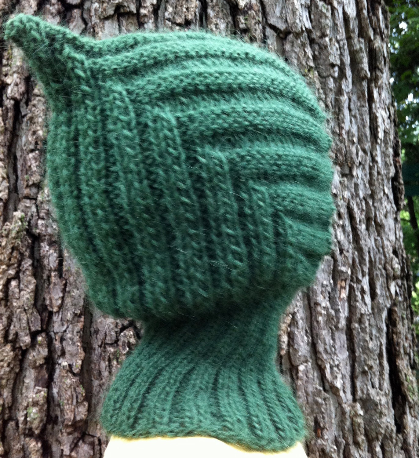 Knit Child Balaclava Hoodie Hat - GREEN Elf, Waldorf inspired, also available in BLUE