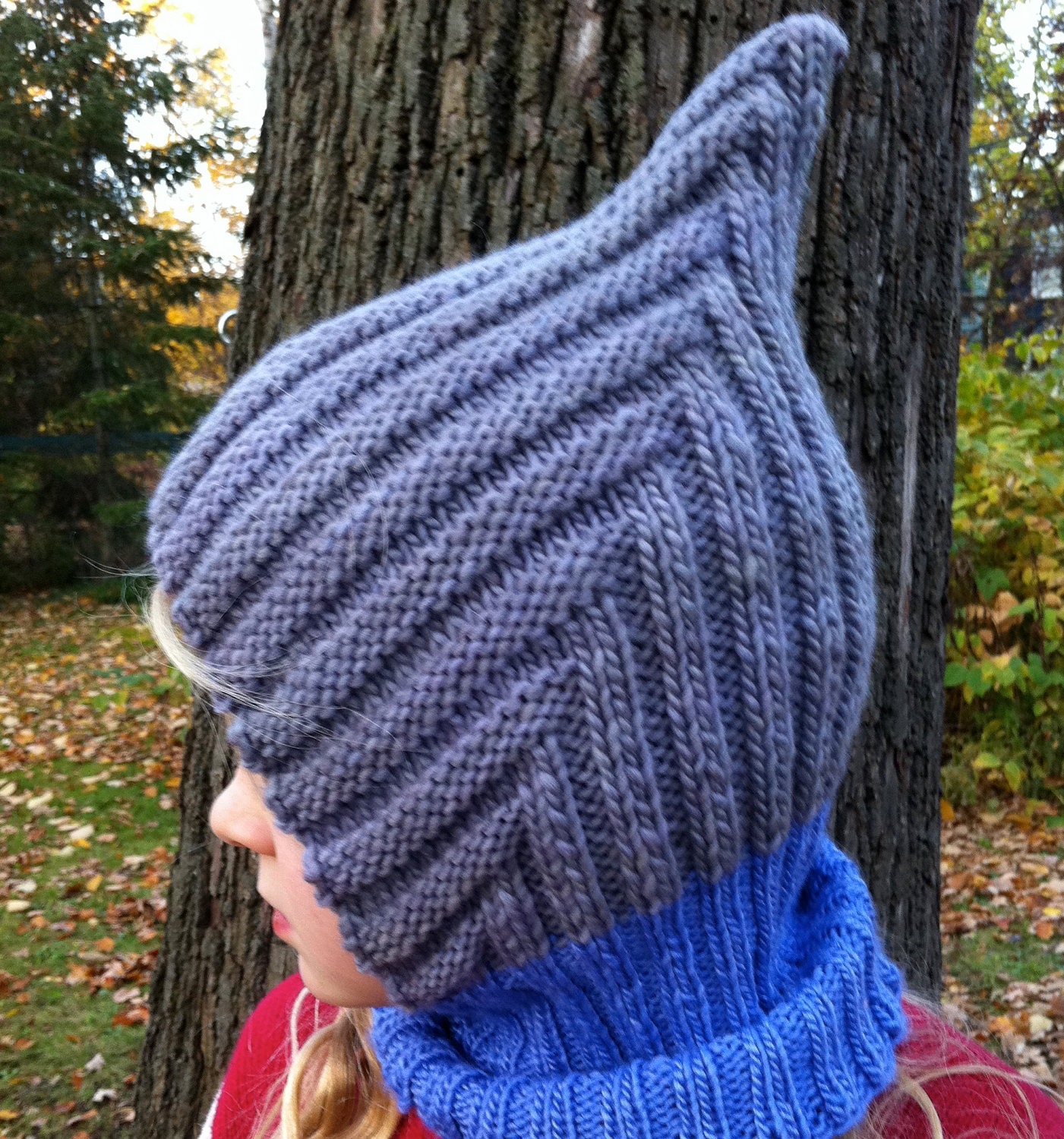 Alpaca / Wool Big Kid / Adult Balaclava Ski Hat -  BLUE and GREYLyalya Hoodie, hand knit