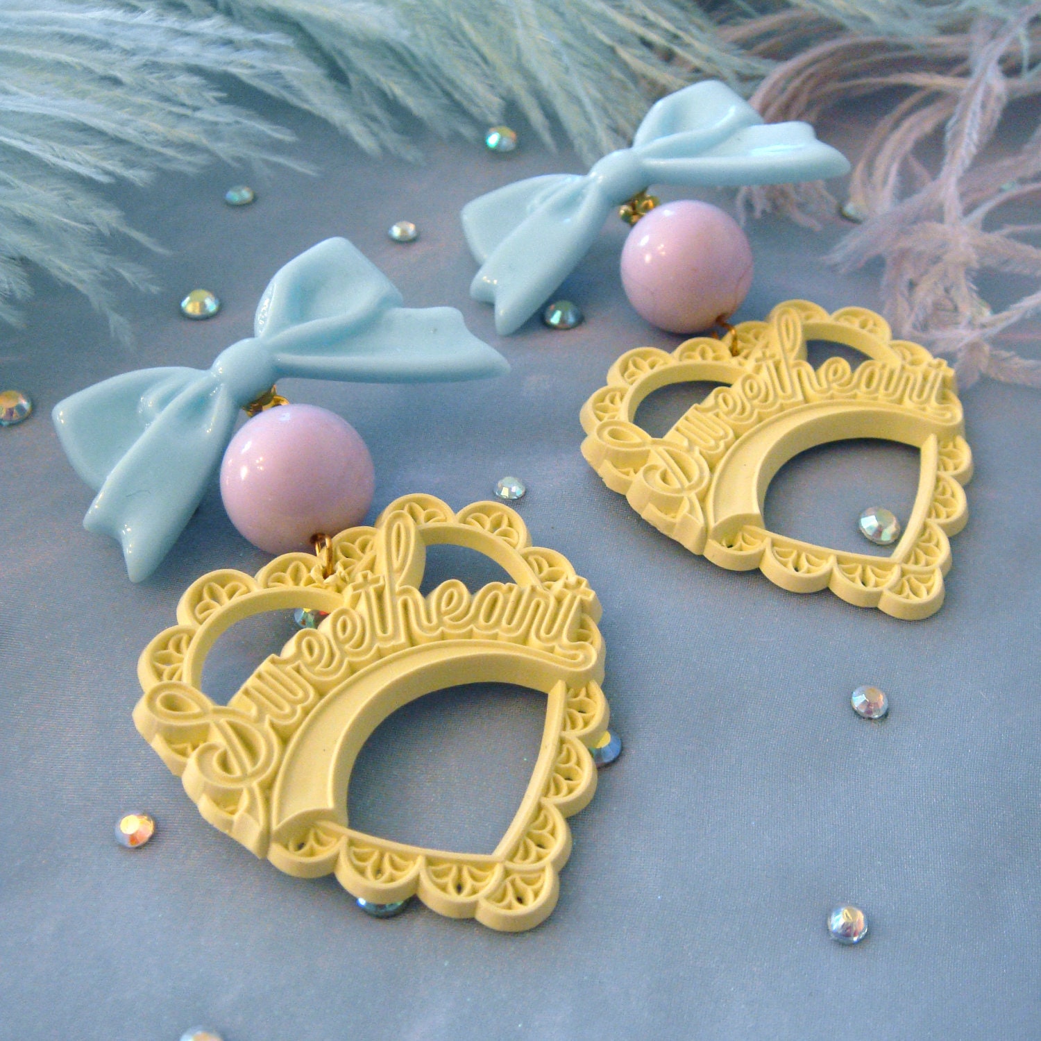 Yellow, Lilac and Baby Blue Sweetheart Earrings