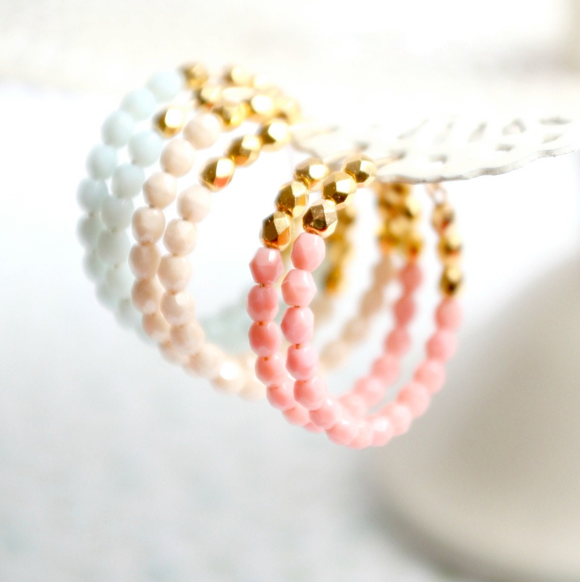 Pastel and Gold Beaded Gold Filled Hoops- choose one