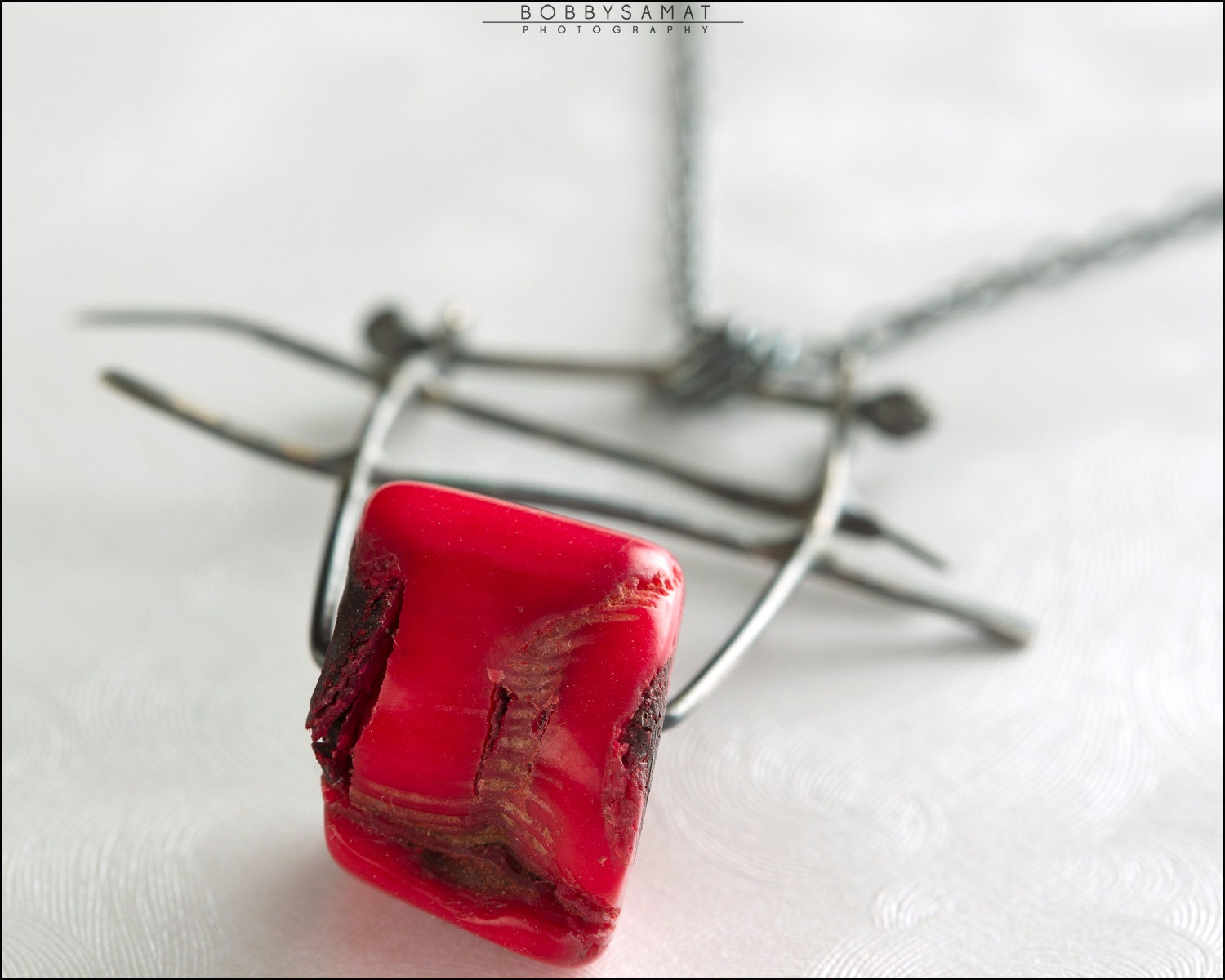 Oxidized Sterling Silver & Red Coral Necklace - Jewelry by Jason Stroud