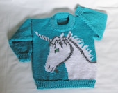 Childs Unicorn Sweater Hand Knitted MADE TO ORDER. Custom Color & Size
