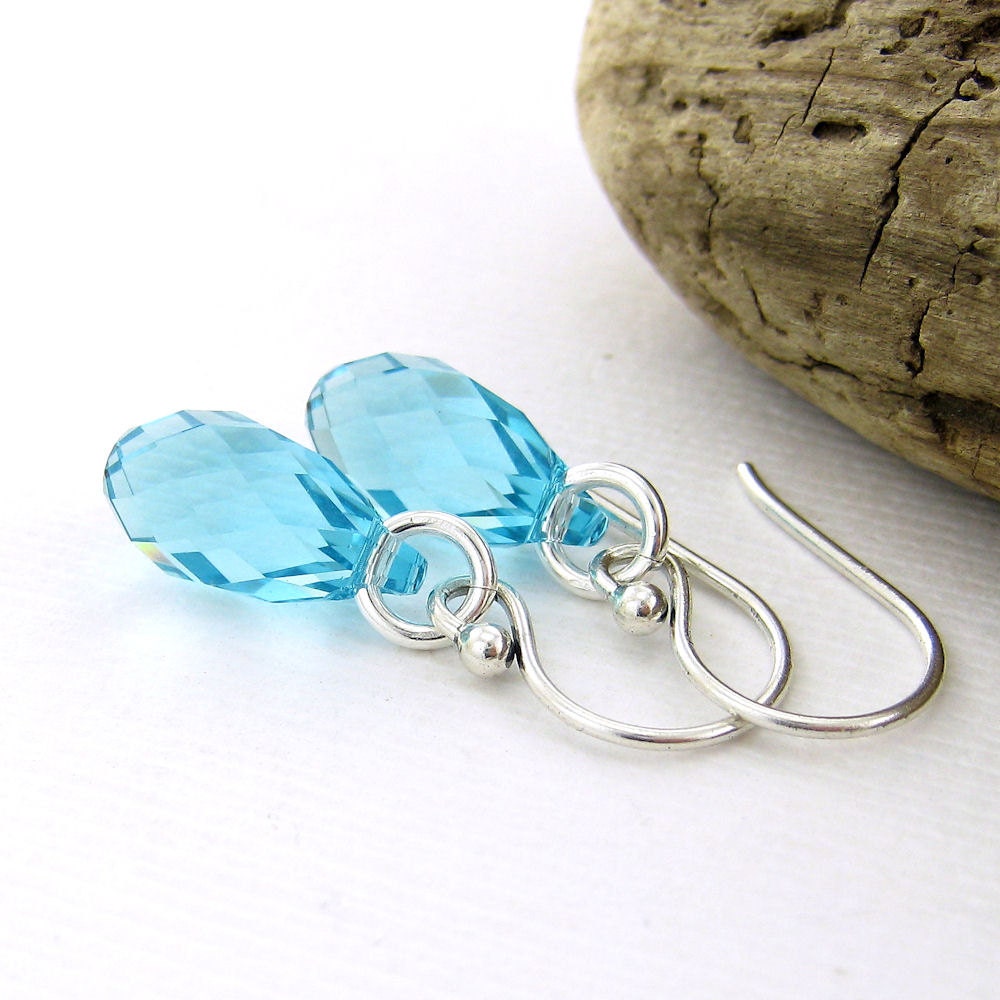 Turquoise Earrings Sterling Silver Swarovski Crystal Turquoise Jewelry Crystal Earrings Fashion Jewelry Handmade December Birthstone