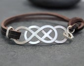 DOUBLE INFINITY Cow leather Bracelet, Genuine Leather, cuff, for men, sterling, silver, eternity
