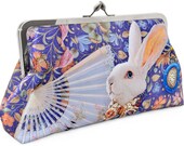Alice in Wonderland LARGE clutch/shoulder bag in dupion and printed satin. Unique, designed by Baba Studio. Lavender version.