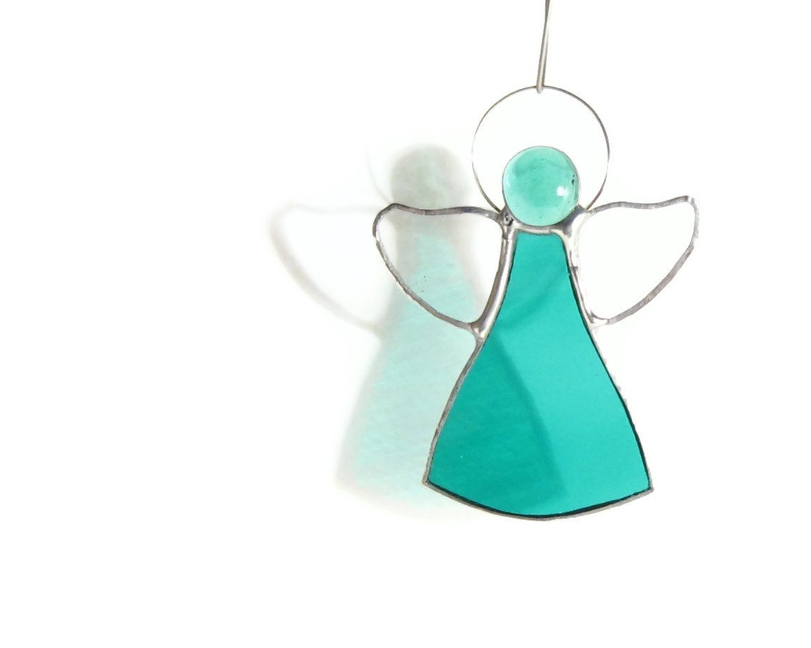 Teal Green Angel Stained Glass Suncatcher