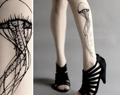 Jellyfish TATTOO gorgeous thigh-high stockings White