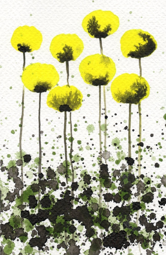 Buy 2 Get 1 FREE -- Watercolor Painting: Watercolor Flowers -- Art Print --  Citron -- Yellow Flowers  -- 4x6
