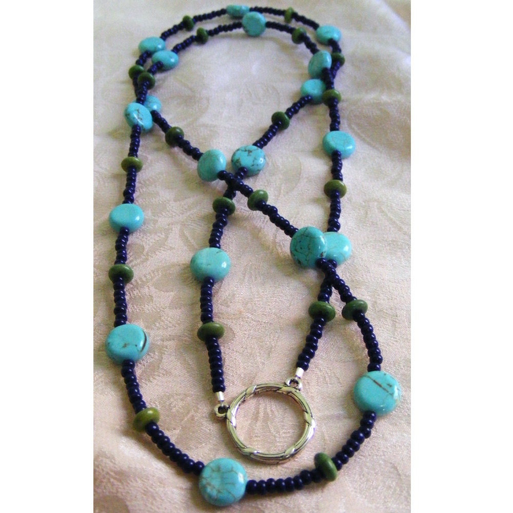 Turquoise and Green Howlite Lanyard - Eyeglasses - Badge Holder