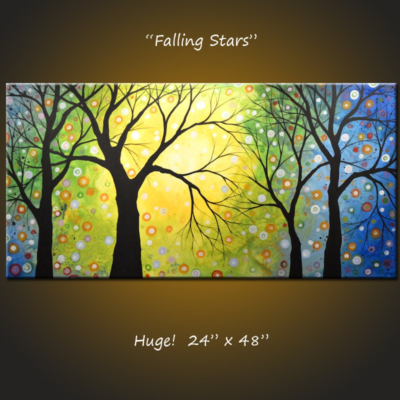 Amy Giacomelli Large Abstract Landscape Trees Painting... 24 x 48... Falling Stars ... ready to ship
