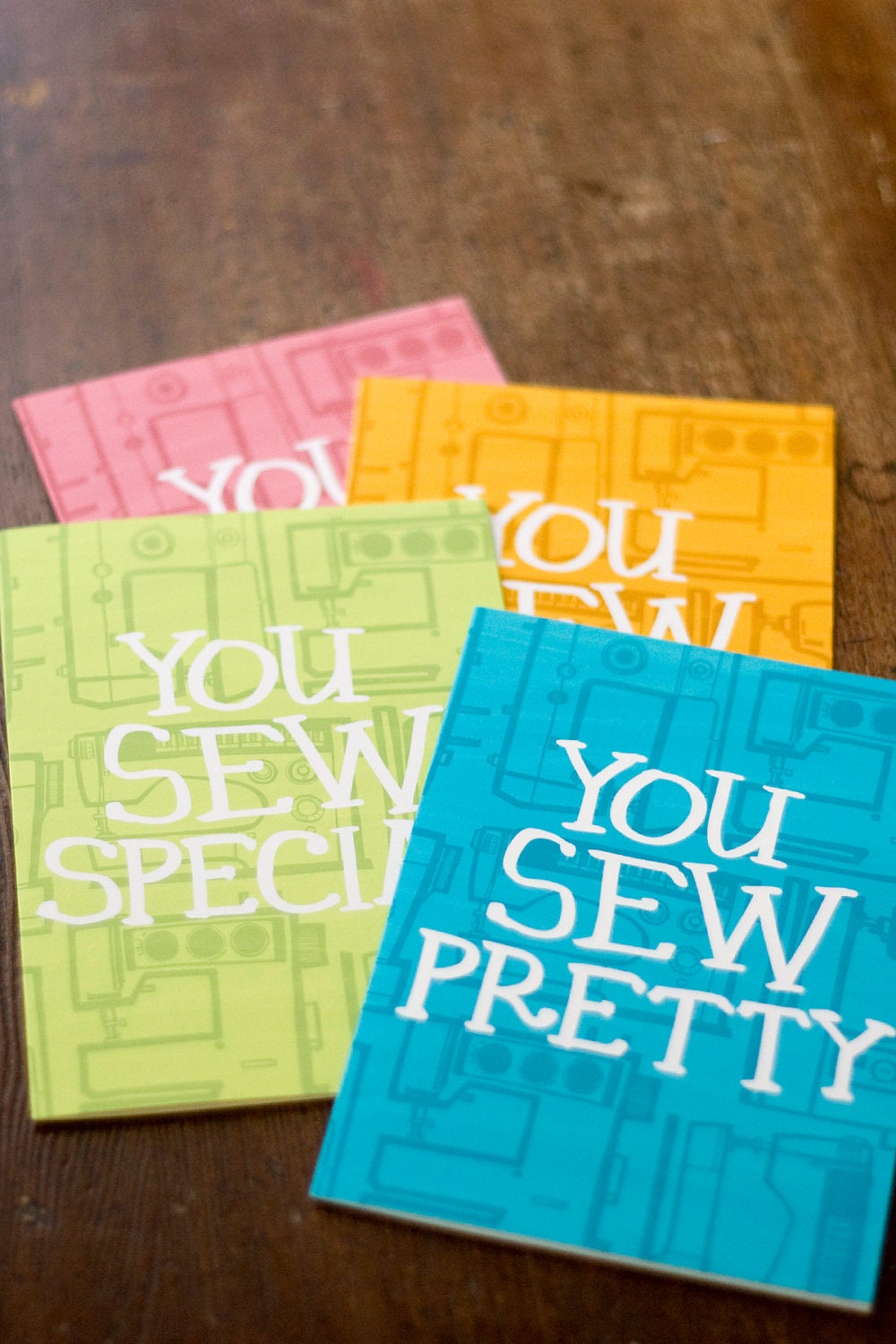 YOU SEW  Card Set -  FOUR Illustrated Greeting Cards