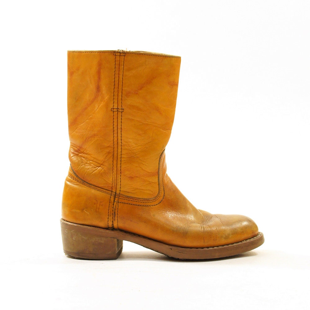 70s FRYE Cowboy Boots / Short Ankle Boots / Brown Leather / Men's sz 8 / Women's sz 9.5