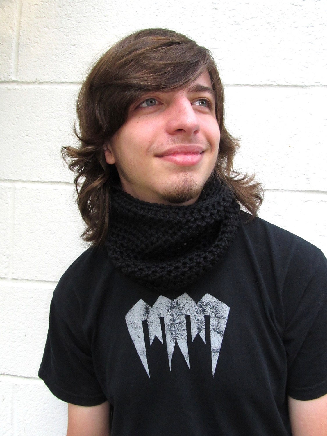 Mens Cowl Scarf Black Cashmere Unisex for Him or Her