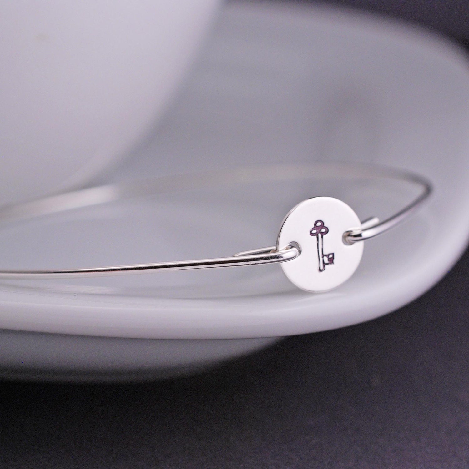 Bracelet, Eco Friendly Bangle Bracelet, Skeleton Key Jewelry, Sterling Silver Bangle Bracelet