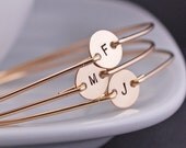 Personalized Bridesmaid Jewelry, SIX Personalized Bracelets, Gold Bridesmaid Gifts, Gold Bangle Bracelets