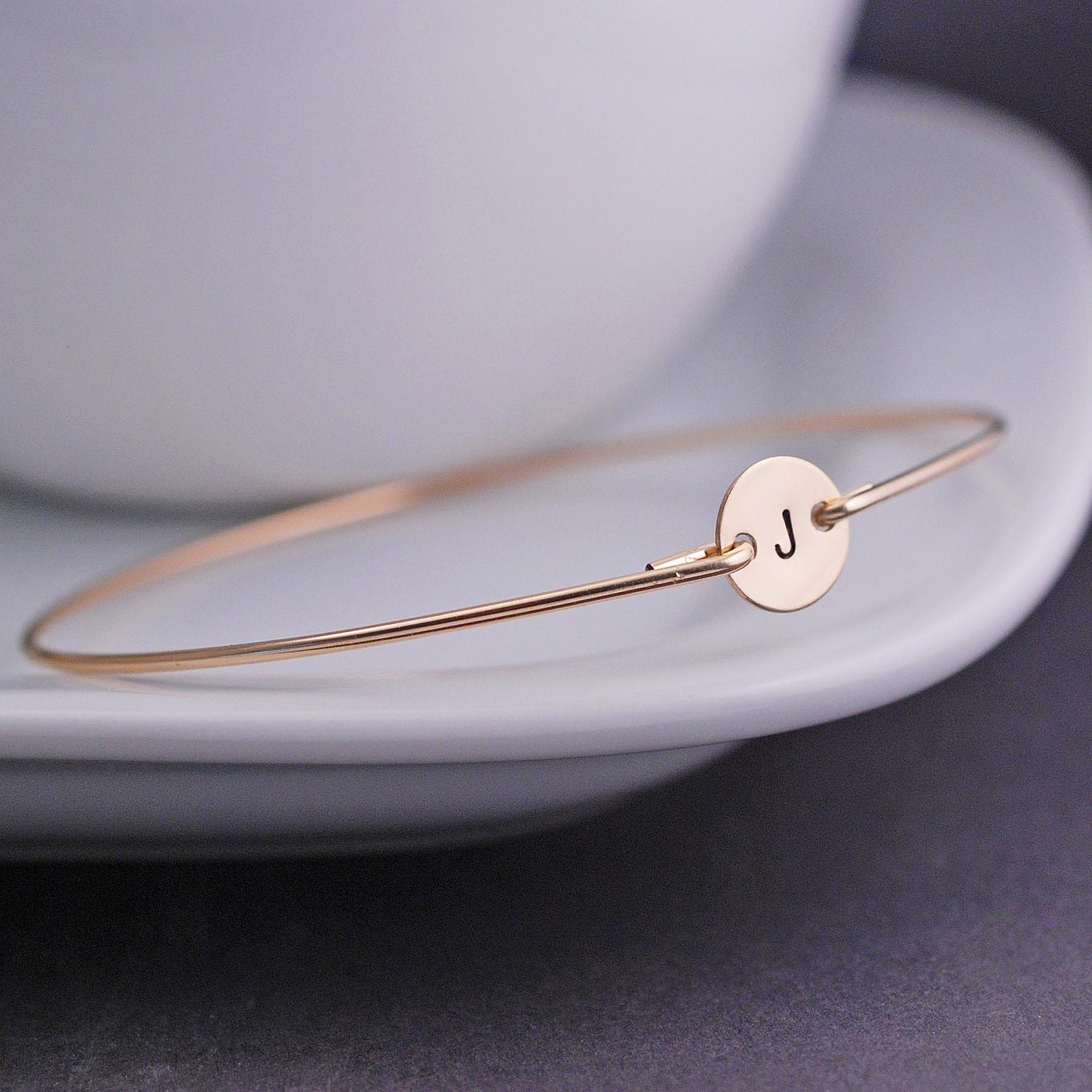 Bangle Bracelet, Gold Bangle Bracelet, Simple Gold Initial Bracelet, Friend Christmas Gift