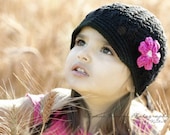 NEW 1-2T Visor Beanie With Flower - black, pastel pink, fuchsia