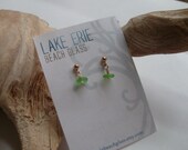 Lime Green Genuine Sea Glass Post Earrings by Lake Erie Beach Glass LEbg