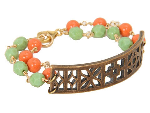 City Block Party Bracelet, Mint and Coral