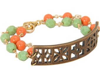 City Block Party Bracelet, Mint and Coral