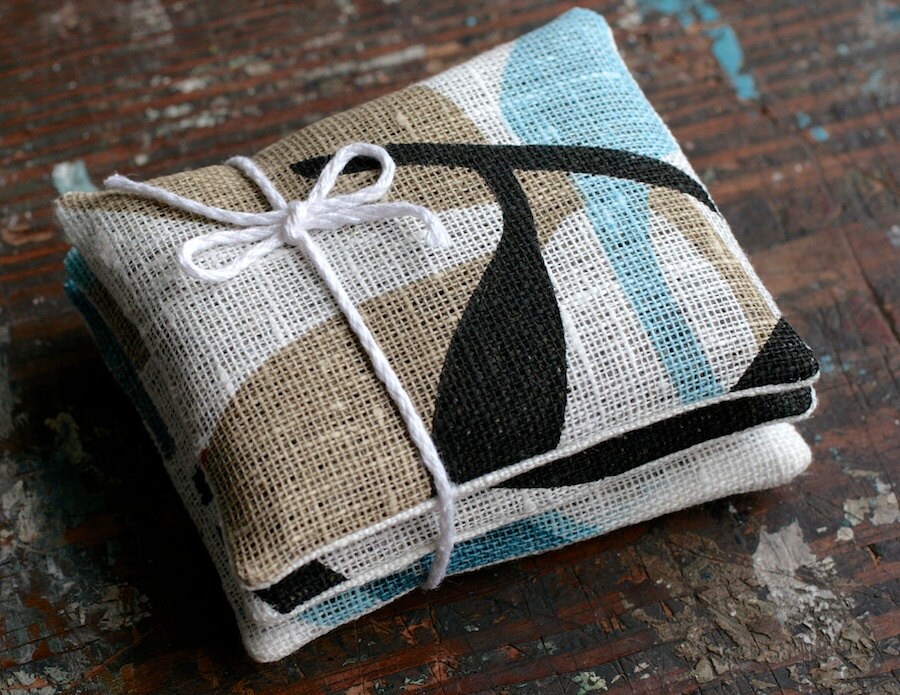 Patterned linen lavender sachets -- set of 3