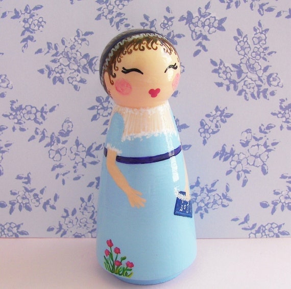 Hand Painted Love Boxes Jane Austen Peg Doll Wood