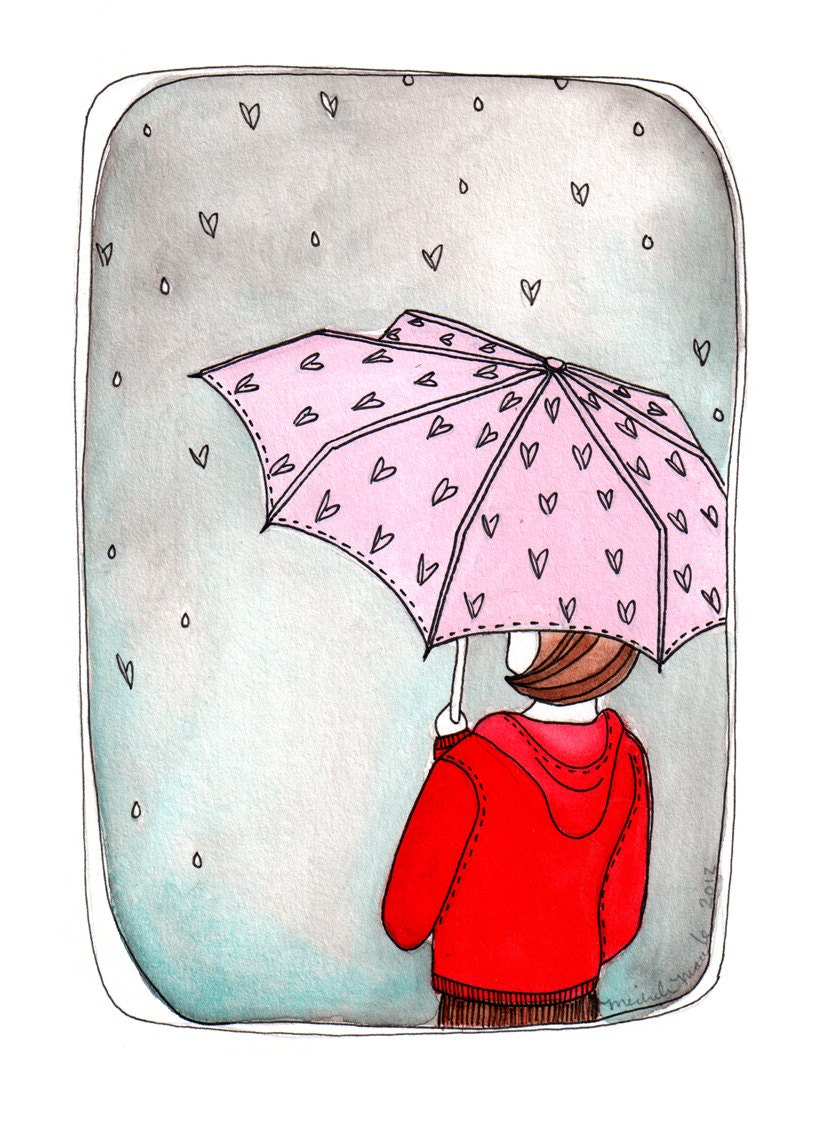 Portland Rain Umbrella illustration art print 8x10 - Who Needs Sunshine When I've Got You
