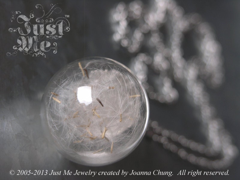 Just Me - Messenger of Love - Winged Seeds of an Autumn Flower glass bulb necklace 30 inches, Spring