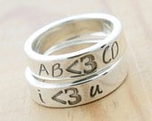PERSONALIZED Less Than Three ( Heart ) Emoticon Ring, Custom Handmade Sterling Silver Unisex, Geek Chic Jewelry