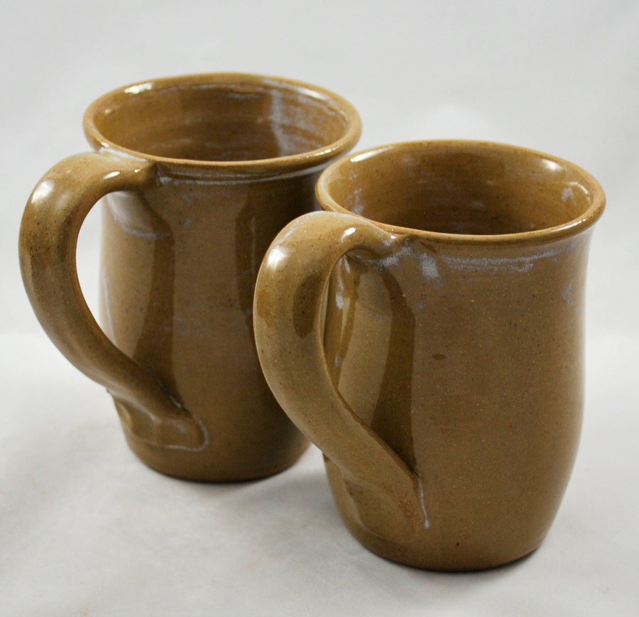 Set of Two Yellow Mugs, Stoneware Clay Pottery