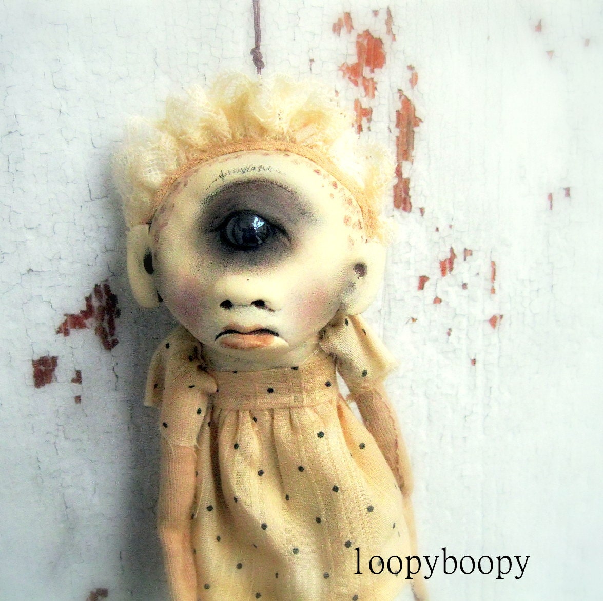 Creepy Baby OOAK Art Doll Halloween Ornament Cyclops Baby RESERVED for NC