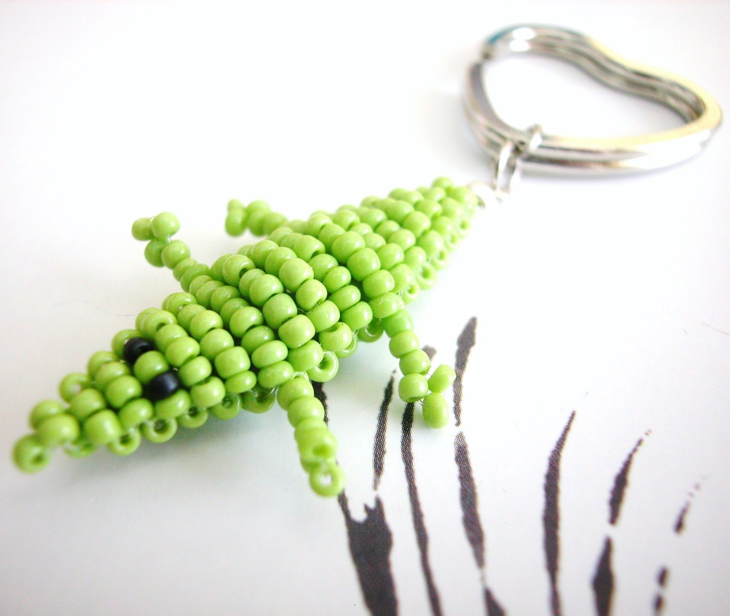 Beaded Alligator Keychain Green