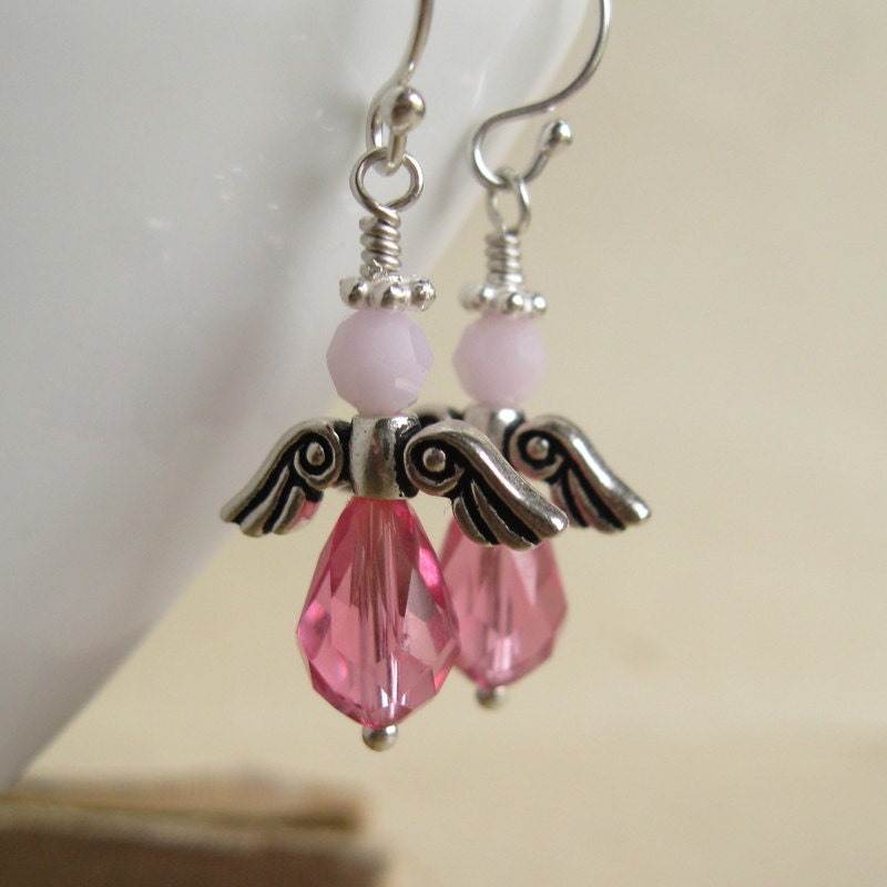Pink Angel Earrings Breast cancer awareness