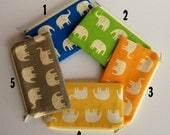 Zippered Coin Purse Wallet - Fabric Business Card Holder - Elephants - Choose the Color