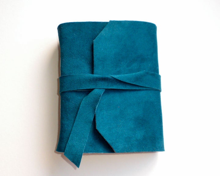 Peacock Blue Suede Leather Wrap Journal - - Paperfetish