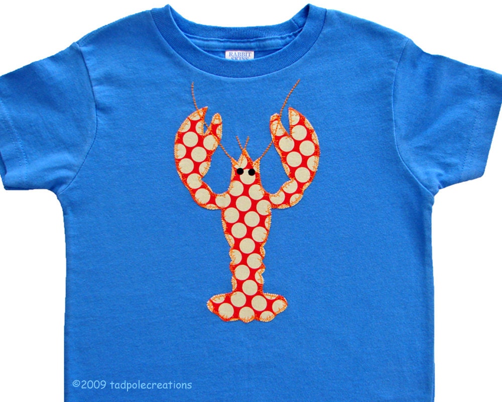 Kids Spotty Red Lobster Applique TShirt  - Boy, Girl, Unisex - 2, 3, 4, 5-6, 7 Years - Toddler - Youth - SHORT SLEEVES