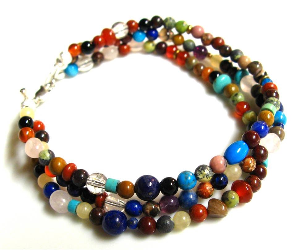 Boho Chick Hippie Style - Three Strand Gemstone Bracelet