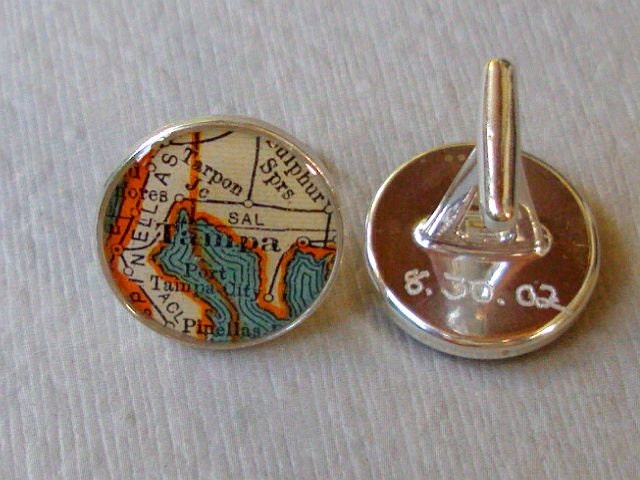 Engraved Heirloom Map Cufflinks Solid Sterling Silver Cast One Piece Made to Order Wedding  Cufflinks